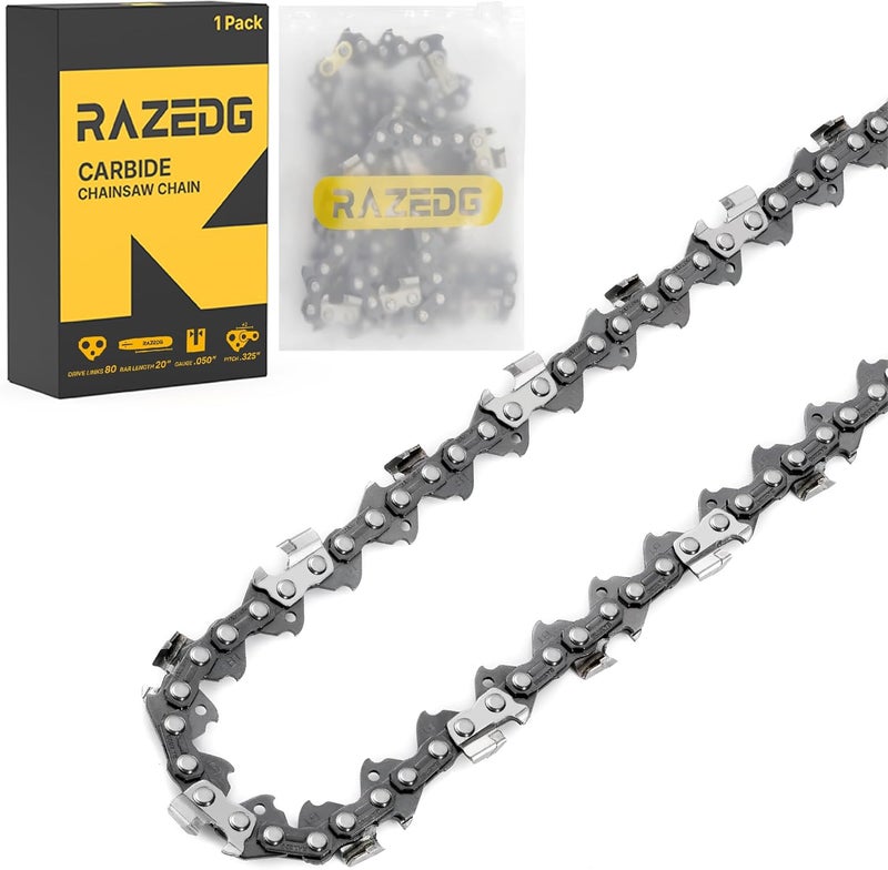 RazEdg Carbide Chainsaw Chain 20 Inch, .325" Pitch, .050" Gauge, 80 Drive Links, Fits Husqvarna 450, 450 Rancher, 545, 545 Rancher, 550, 550 XP, Craftsman, Jonsered and More (1 Chain) - Image 1